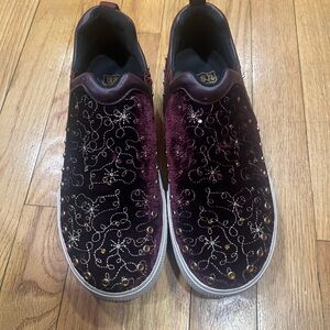 Embroidered Velvet Slip-On Sneakers